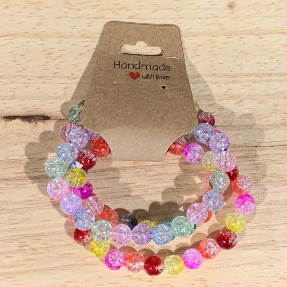 Handmade Beaded Bracelet Women 3PC Multicolor Cracked Glass Aesthetic Stretch
